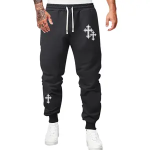 Men's Autumn Lightweight Cross Pattern Print Drawstring Jogger Pants Casual Vacation Outdoor Pocket Sports Elastic Waist Tapered Work Commuting Fishing Camping Gift for Boyfriend or Husband