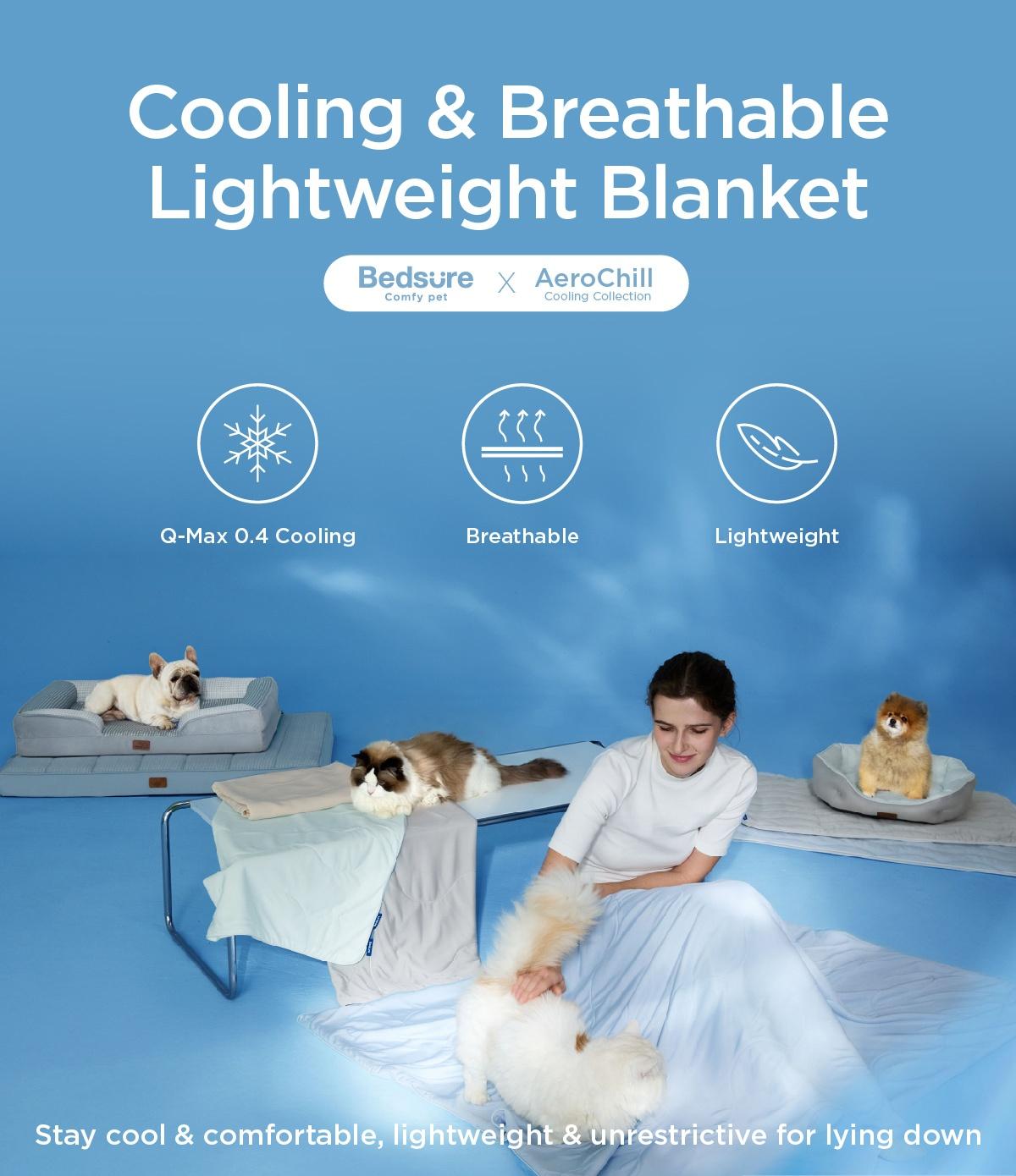 Bedsure Premium Cooling Lightweight Blanket for Pet - Q-MAX>0.4 Breathable Summer Washable Cold Pet Throw Blanket, Soft Durable Self Cooling Cat Dog Mat for Hot Weather