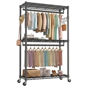 3 Tier Heavy Duty Rolling Garment Rack with Lockable Rollers,Freestanding Clothing Rack