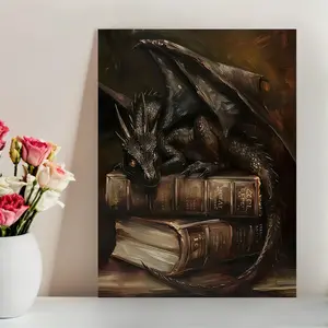 2D Flat, 2D Flat, 1Pc Of Artwork Featuring A Fantasy Dragon Bookshelf, Canvas Printed Poster, Stylish Wall Mural Decoration, Unique Creative Wall Art Decor, Suitable For Living Room, Bedroom, Office, Dining Room, Print, Artwork