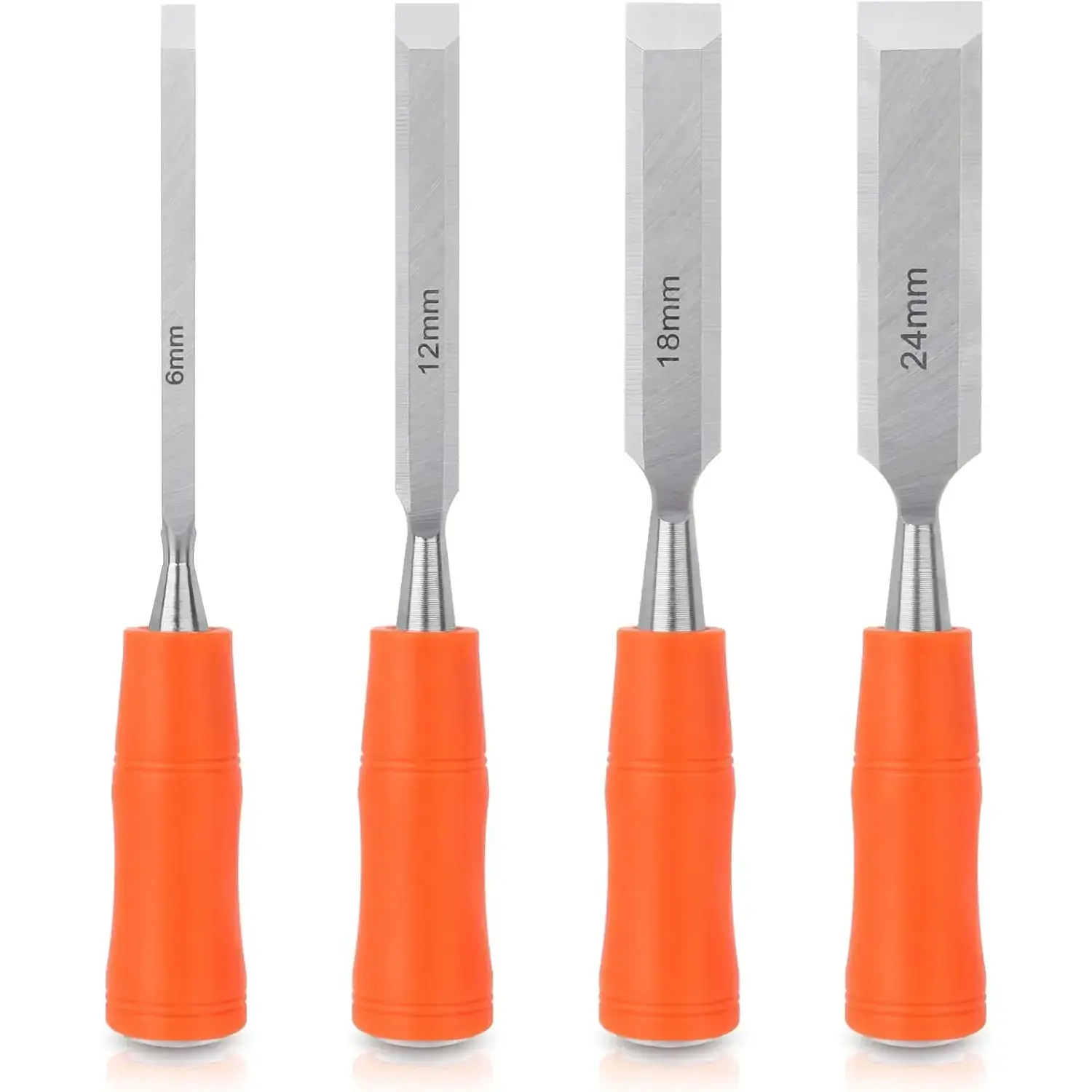 Wood Chisel Sets Woodworking Tools Set, Wood Chisels for Woodworking with Steel Hammer End, Wood Tools Chisel Set Woodworking with Ergonomic Plastic Handle, 6mm, 12mm, 18mm, 24mm