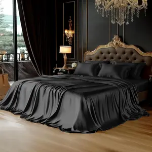 Solid Color Bedding Set, 6 Counts/set Including 1 Fitted Sheet & 1 Flat Sheet & 4 Pillowcases, Soft Comfortable Bedding Set for Home Bedroom