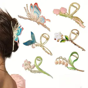 6Pcs Hair Clips for Women Large Non-Slip Strong Metal Hair Claw: Butterfly, Flower, Mermaid Sparkly Jaw Claws for Thick Hair
