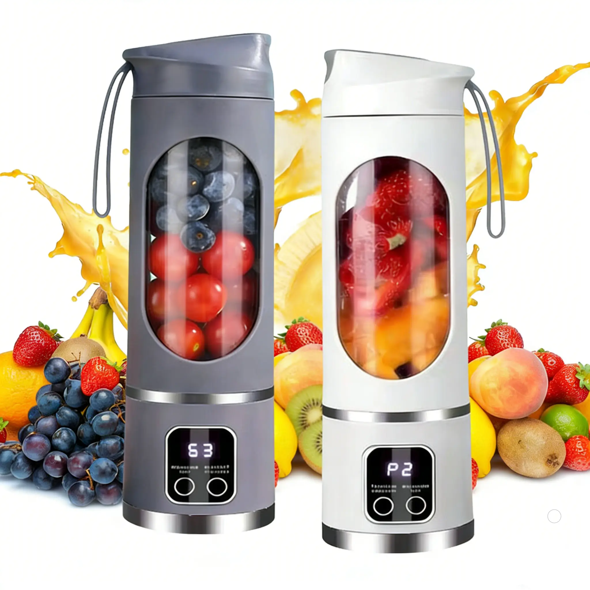Portable Blender Cup - 500ml (1.23 lbs/15.22oz), USB Rechargeable (USB Port, Charging Cable, 1500mAh Batteries & 12 Blades), Unisex Multifunctional, LED Display, Durable ABS Material, Home Kitchen Essential, Travel Gift Option