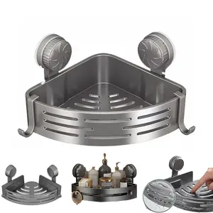 2026 New Suction Cup Corner Shower Shelf, No-Drill Bathroom Corner Shelf Strong, Waterproof Suction Cup, Bathroom Organizers and Storage Countertop for Bathroom Kitchen (Grey-1PCS)