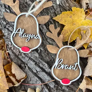 Rudolph Ornament | Wooden Named Stocking Tag | Christmas Kid Ornament | Handmade Ornaments | Gift | Decoration|