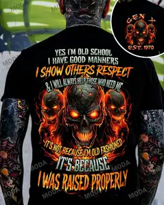 Chaosmoda Generation X Old School I Show Respect & Good Manners Skull Tee Crewneck Breathable summer graphic tees