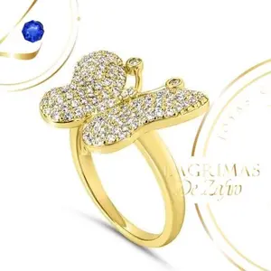 COD1004  Butterfly Ring with Clear Zircon Stones in Gold Plated Setting for Elegant Jewelry and Special Occasions