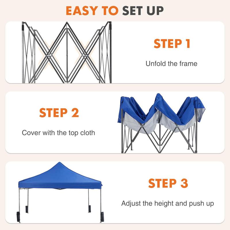 Instant Pop Up Canopy Tent with Sand Bags - 10ft x 10ft Outdoor Shade Shelter for Parties, Camping, and Beach