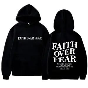[Sale Up To 50%] Faith Over Fear Christian Hoodie, Christian Pullover Hooded DRG Jesus, Hoodie Trendy Hoodie Bible Verse, Cotton Menswear Classic Love Personalized Graphic Hoodie