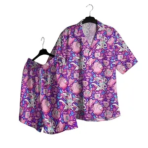 Shiny Pink PKM Hawaii Set Hawaiian Shirt, Hawaiian Short - For All Ages Palm Tree Anime Manga Shirt Video Game Gifts Summer Beach Tropical Floral Aloha