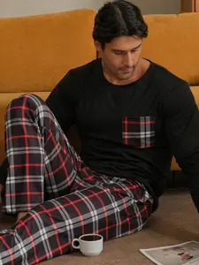 Men's All-Season Sleepwear Set, Long Sleeve Soft Two-Piece Home Clothing, Round Neck Men's Loungewear, Comfortable Casual Wear
