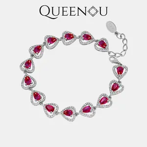 【908】luxury Cherry Red Cubic Zirconia Heart Bracelet–Elegant & Romantic for Women