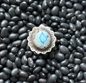 Round Ring with Ruffles - Golden Hills Turquoise - Native Handmade - Artist Not Specified - Size Adjustable