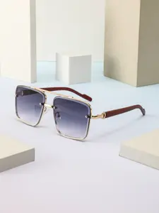 Men's Square Frameless High-End Fashion Glasses, Vintage Wood Texture Temple, Simple Luxurious Style, Premium Quality Eyewear