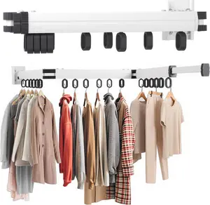 Foldable Wall Mounted Clothes Drying Rack, Foldable Laundry Drying Hanger for Indoor & Outdoor Use, Suitable for Laundry Rooms, Bathroom & Balconies (White)