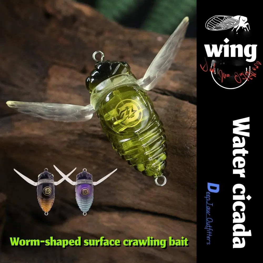 DeepJaw Outfitters 2-Piece Fishing Lure Kit - 2pcs Fruit Green-6g Cicada Shape Hard Baits, Natural Look, Mimics Natural Prey, Surface Fishing Topwater Float for Freshwater & Saltwater Angling, Lifelike Mimicry, Effectiveness, Enhances Realism, Realistic P
