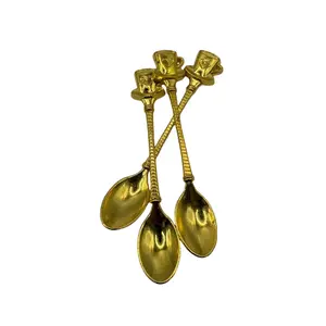 Set of 3 Small Golden Tea Spoons - Elegant Heart Cup Design Artisanal Stirrers