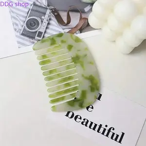 Green Marble Acetate Wide Tooth Comb Portable Scalp Massage Gua Sha Comb Minimalist Hair Care Styling Tool Anti-Static Hairdressing Comb for Daily Travel Home Use