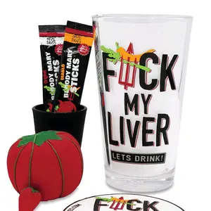 Devil Daves - F My Liver Pint Glass w/ 2 Stick packs & Matching Decal | 16 OZ
