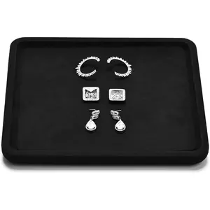 Microfiber  Display Flat Tray for Rings Earrings Necklace Bracelet,  Photograph Catchall Organizer Tray Dish (M, Black)