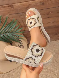 Women's Crochet Flower Slipper Sandals, Comfortable Lightweight Design, Perfect for Daily Wear & Casual Footwear