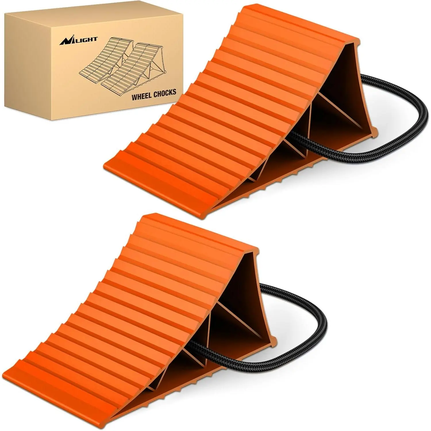 Nilight Wheel Chocks, Heavy Duty Wheel Stopper for Car, Truck, RV, Trailer, Caravan, Motorcycle, 8.7 Inch x 4.8 Inch x 4.2 Inch, 2-Pack(Orange)