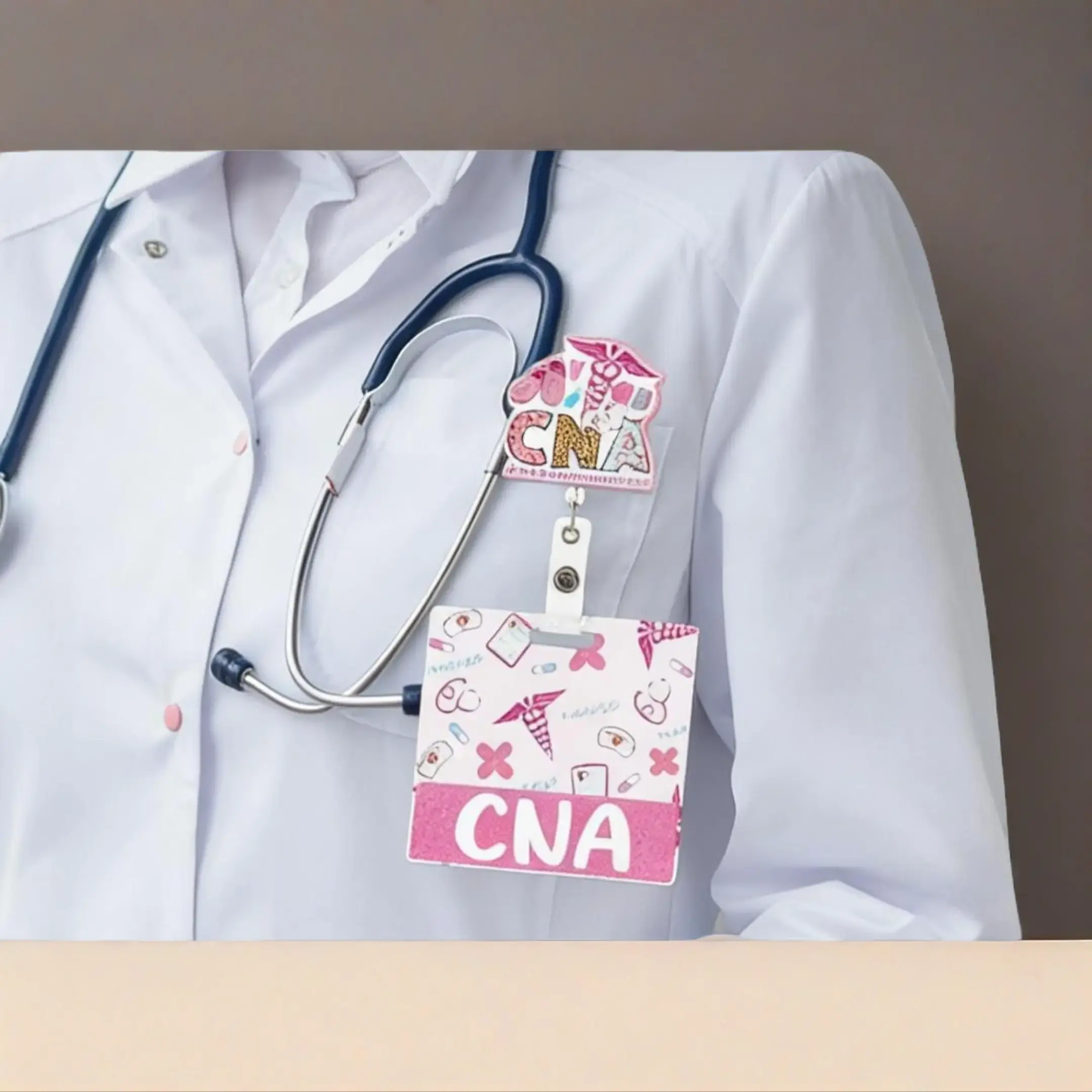Cute Pink CNA Badge Reel - Retractable Nurse ID Holder with Swivel Clip, Badge Buddy for Certified Nursing Assistants, Nurse Badge Holder
