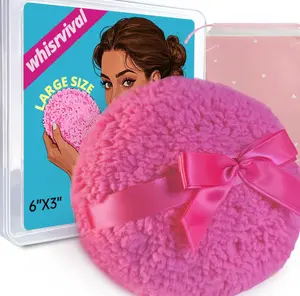 6" Large Body Powder Puff and Container, Soft Fluffy Dusting Powder Puff for Body Powders, Quick Even Application, Washable, Cute Rose Pink