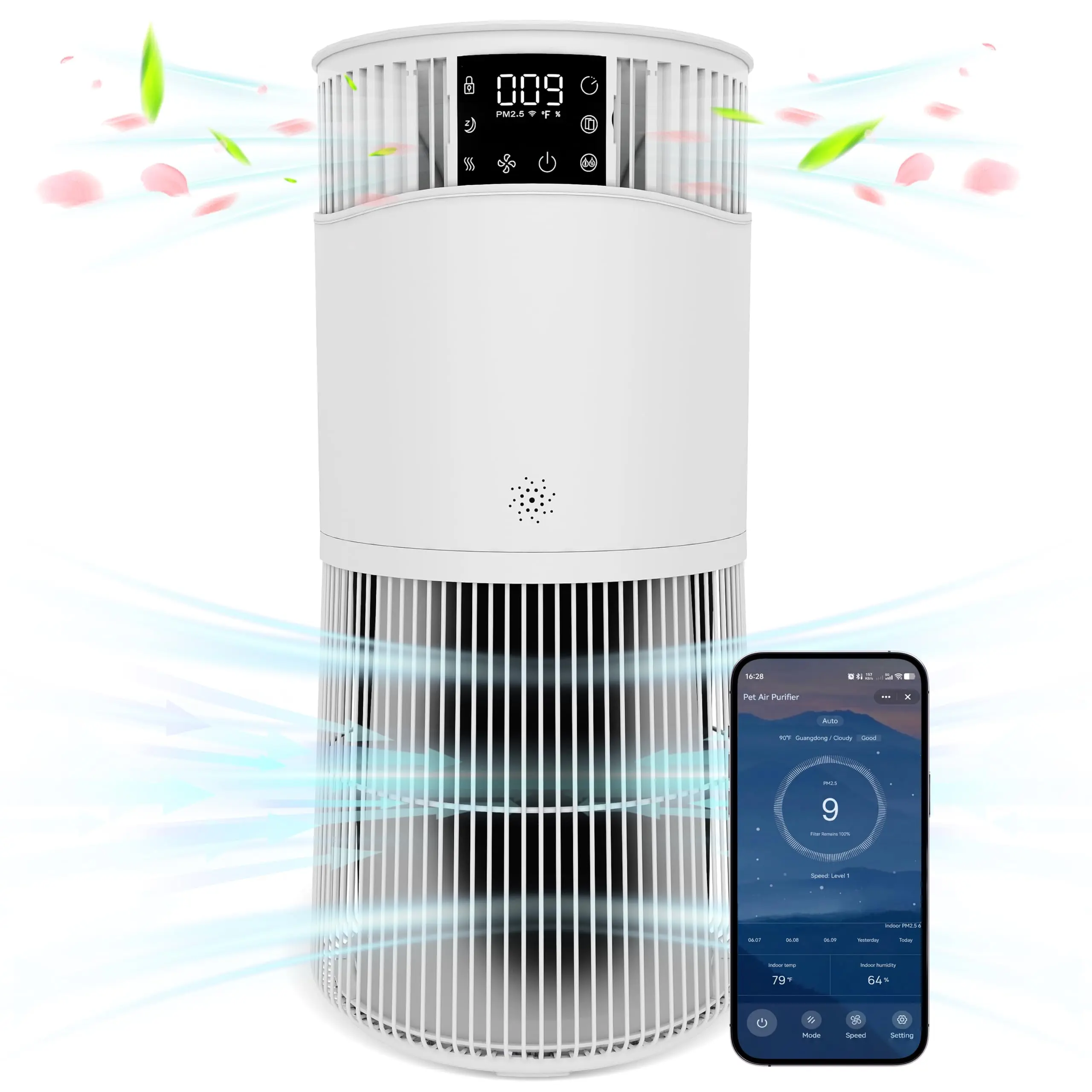 Garvee Smart HEPA Air Purifier for Home, Bedroom - H13 True HEPA + Carbon Filter, 490 m3/h CADR, Covers Up to 50 m2, WiFi App Control, Auto Detector, Quiet Sleep Mode, Aroma Function