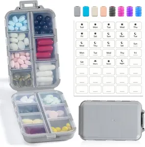 Summer DIY Pill Storage Box with 175 Medicine Label, 10-grid Mini Pill Container, Portable Pocket Size Dustproof Pill Box, Medicine Storage Organizer, Pill Case, Travel Essentials, Household Essentials