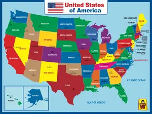 UNCLE WU United State Map Laminated Poster -Double Side Educational Poster For Kids/Adults -18 x 24 inch Waterproof Map For Home Classroom