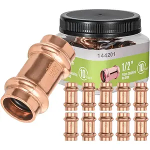 10-Pro Pack Copper Propress Fittings Plumbing Heavy Duty 1/2" Propress Coupling No Stop for Copper for Pipe Tubing connectionNSF cUPC Certificate
