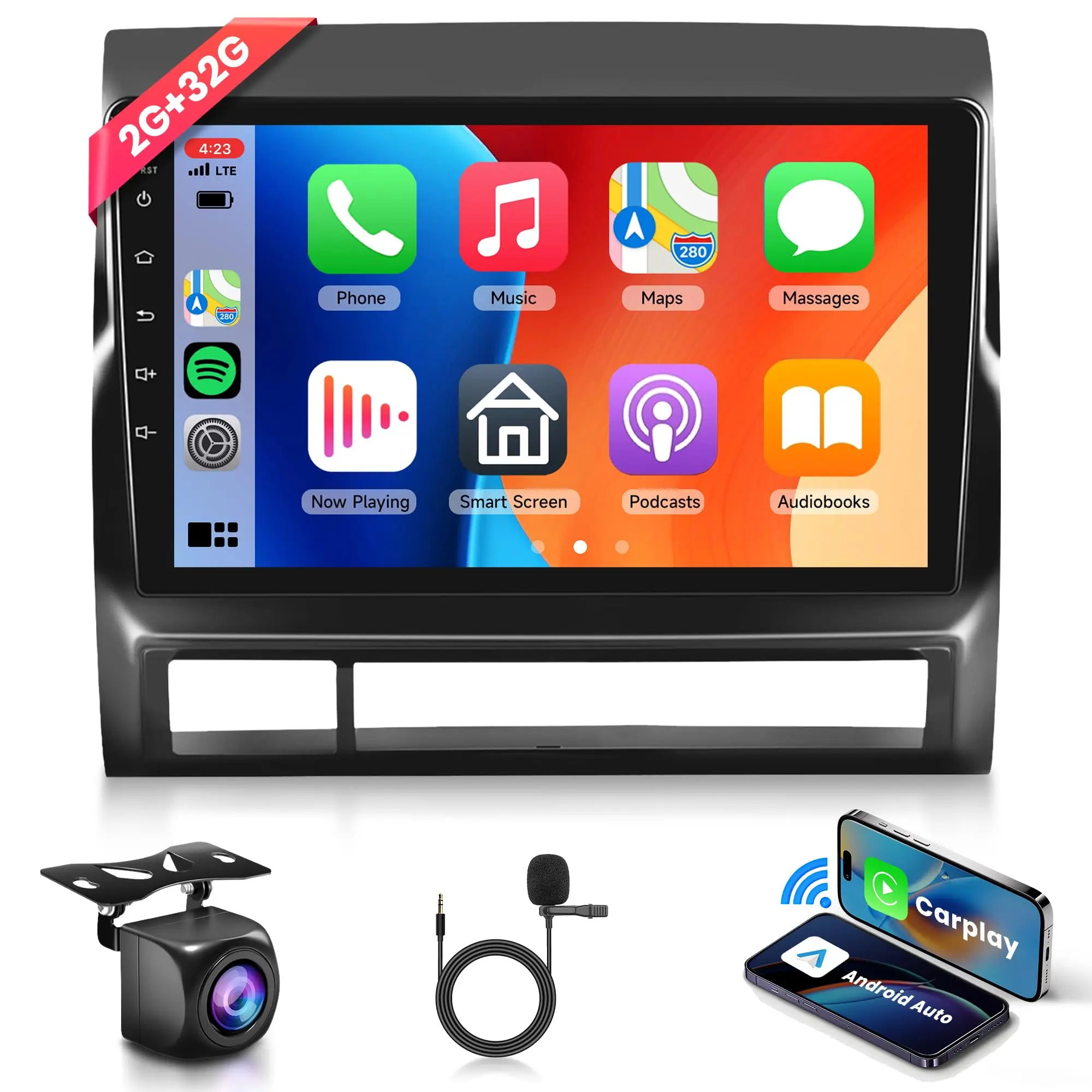 9 in Touchscreen Android Car Radio for Toyota Tacoma 2005-2015 (2+32G) with Wireless CarPlay, Android Auto, Car Monitor, Bluetooth, Mirror Link, GPS Navigation, WiFi, FM/RDS, EQ, Backup Camera, Steering Wheel Control, Father's Day Gift, Car Display Screen