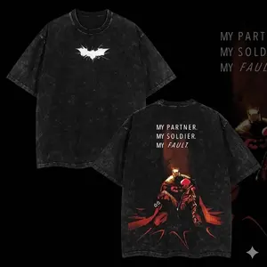 Superstyle Red Hood "Jason Todd" x The Dark Knight "My Partner, My soldier, My Fault" Heroverse Edition Double Printed Oversize Lightweight Acid Washed Tee TV Series Graphic Design Top Cotton Streetwear Superheroes T-Shirt Clothes Menswear Womenswear