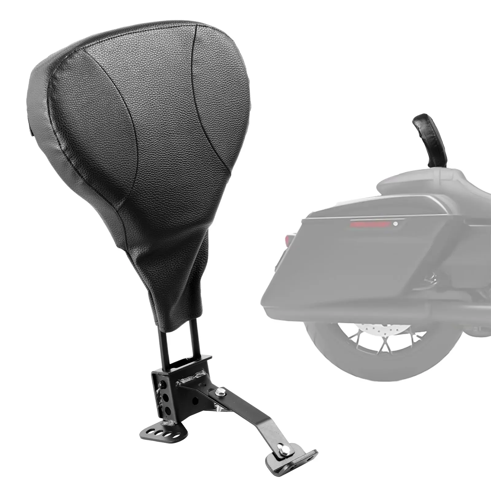 【Summerfinds】Adjustable Motorcycle Backrest Sissy Bar, Fit Harley Touring Models 2009-2024 with One-piece Slotted Seat, Street Glide, Road Glide, and Road King, Detachable Rider Backrest for Motorcycles, Black Motorbike Leather Seat