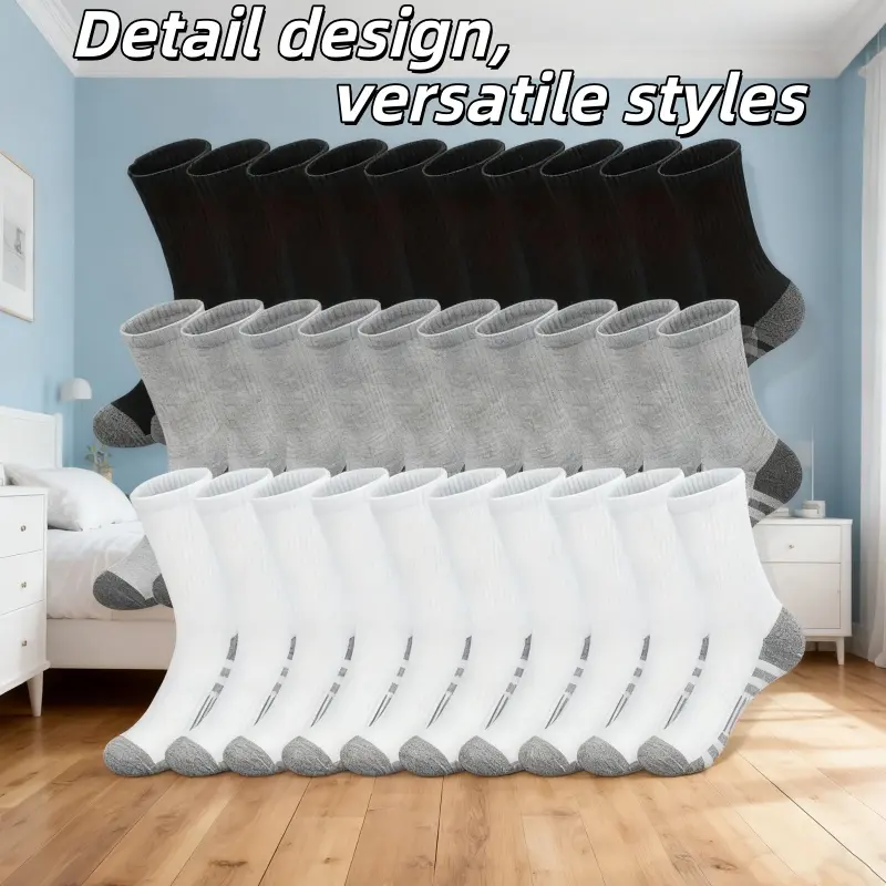 30 Pairs Men's Long Comfort Socks Winter Stockings Fall Sports Socks for Men Menswear Bestie Leg Warmers Tube Fitted Plain Breathable Anti Fall Outfits socks