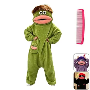 Unisex Cute Monster Onesie Pajama Set - Oversized Flannel Wearable Blanket Hoodie, Funny Cosplay Loungewear with Hair Comb & Slippers for Halloween, Christmas