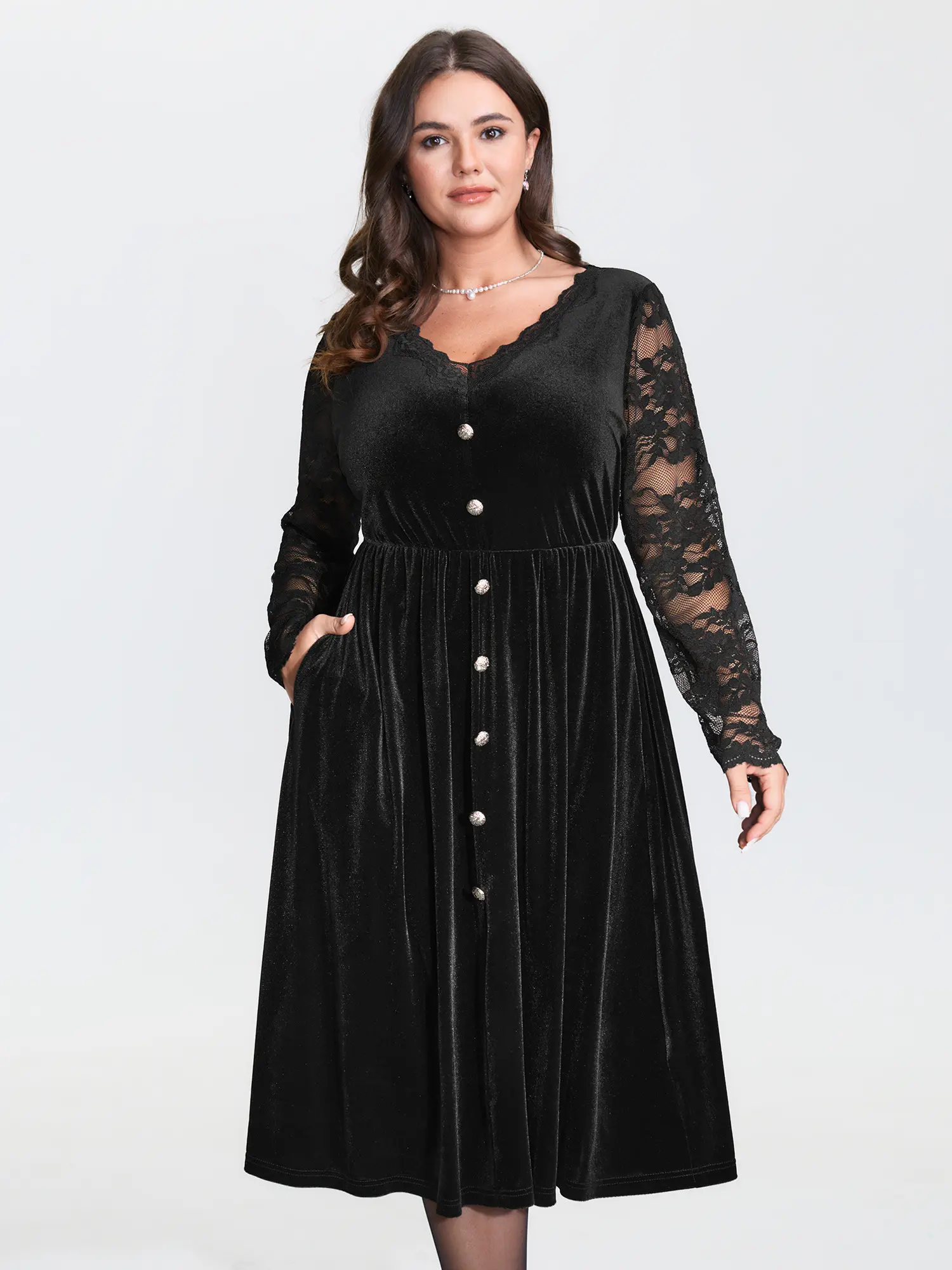 knee length dresses for ladies Mock neck mesh midi dress black | Trendy Dresses main image 1