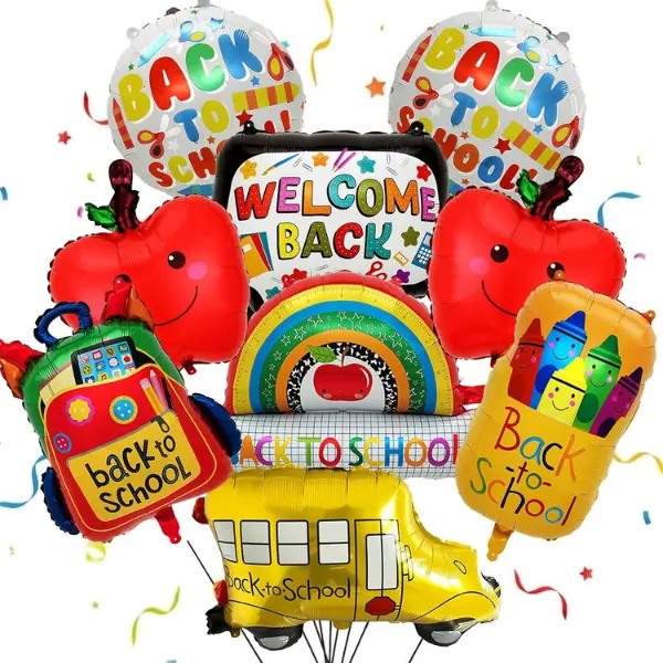 9PCS Back to School Balloon Decoration Kit, Welcome Back Foil Balloons, School Bus, Pencil & Crayon Balloons, First Day of School Party Supplies