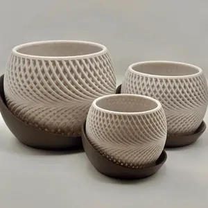 DRIFT Planter with Drip Tray - Modern 3D Printed Pot for Succulents, Cacti, and Small Plants, 4-Inch with Drainage for Indoor Use