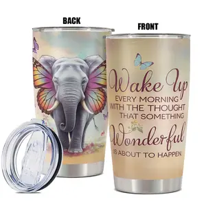 Elephant Pattern Tumbler with Lid,  1 Count 20oz Stainless Steel Insulated and Durable Water Bottle, Birthday Gift for Friend