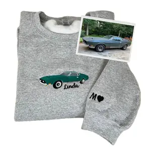 Christmas Gifts for Boyfriend, Custom Car Embroidered Sweatshirt, Car Lover Gift Classic Fleece Menswear Embroidery Casual Hoodie