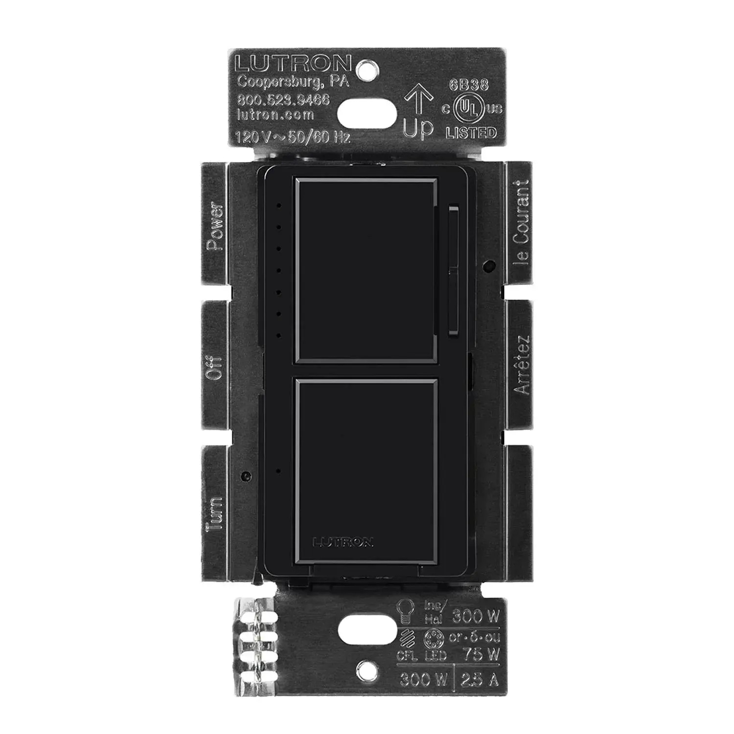 Lutron MACL-L3S25-BL Maestro LED+ Dual Dimmer and Switch, 75W LED/2.5A Fan, Single Pole, Black