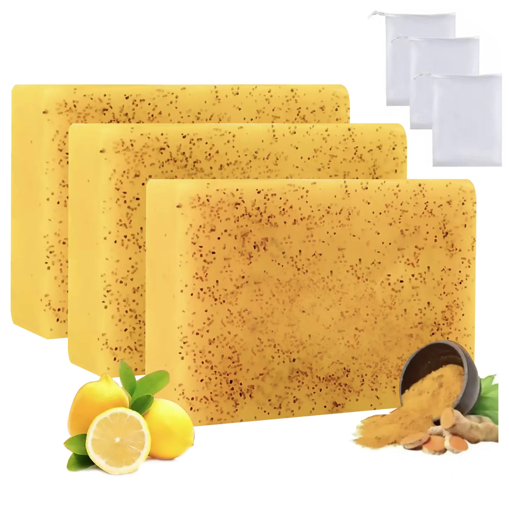 Lemon Turmeric KojicAcid Soap, Natural Organic Turmeric Face and Body Wash Soap Bar, Deep Clean,with Soap Saver Bags