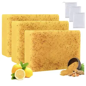 Lemon Turmeric KojicAcid Soap, Natural Organic Turmeric Face and Body Wash Soap Bar, Deep Clean,with Soap Saver Bags