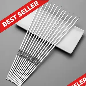 Viral 50pc Stainless Steel BBQ Skewers with Storage Tube - Aesthetic Reusable Grilling Sticks - Heavy-Duty Metal Kabob Skewers for TikTok Hosting & Summer Parties