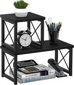 Desktop Organizer Shelf – 2-Tier Stackable Desk Bookshelf | Freestanding Office Storage Rack for Home & Office, Black