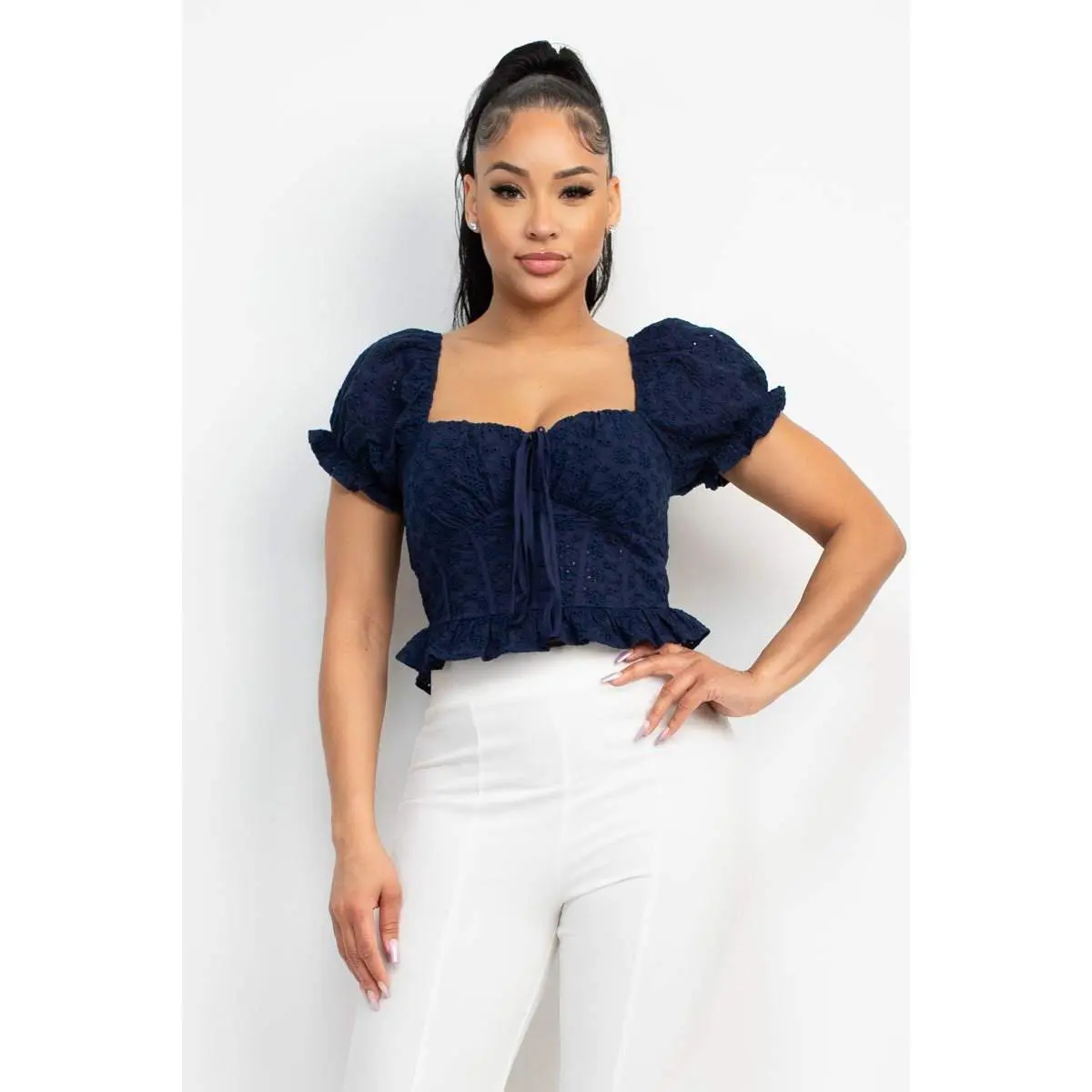 Eyelet Embroidered Smock Top