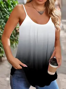 Summer Plus Size Gradient Print Pleated Halter Top Sleeveless Blouse, Elegant Sleeveless Top, Fitted Casual Wear for Women, Stylish and Comfortable
